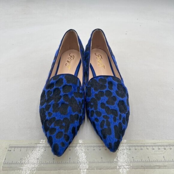 FOWT Blue Pointed Toe Arched Heel Pumps Solid Color Suede Side V Cut Loafers - Picture 3 of 8